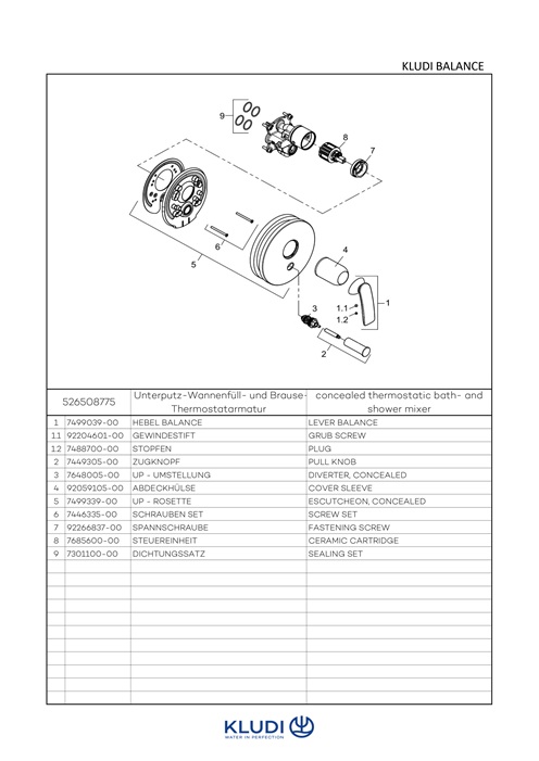 Kludi BALANCE UP-Wannen-/Brause-Einhandmischer Feinbau-Set mit Funktionseinheit schwarzmatt 526508775