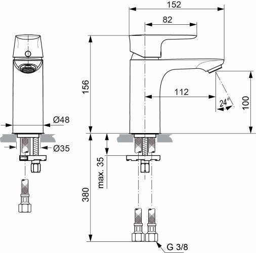 Ideal Standard Connect Air Waschtischarmatur chrom, Ausladung 112mm, 5 l/min. A7024AA
