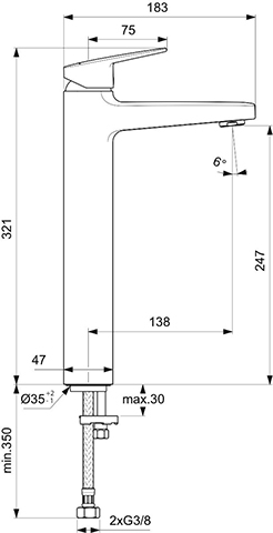 Ideal Standard Waschtischarmatur Ceraplan H250 ohne Ablaufgarnitur Ausladung 138mm chrom BD236AA