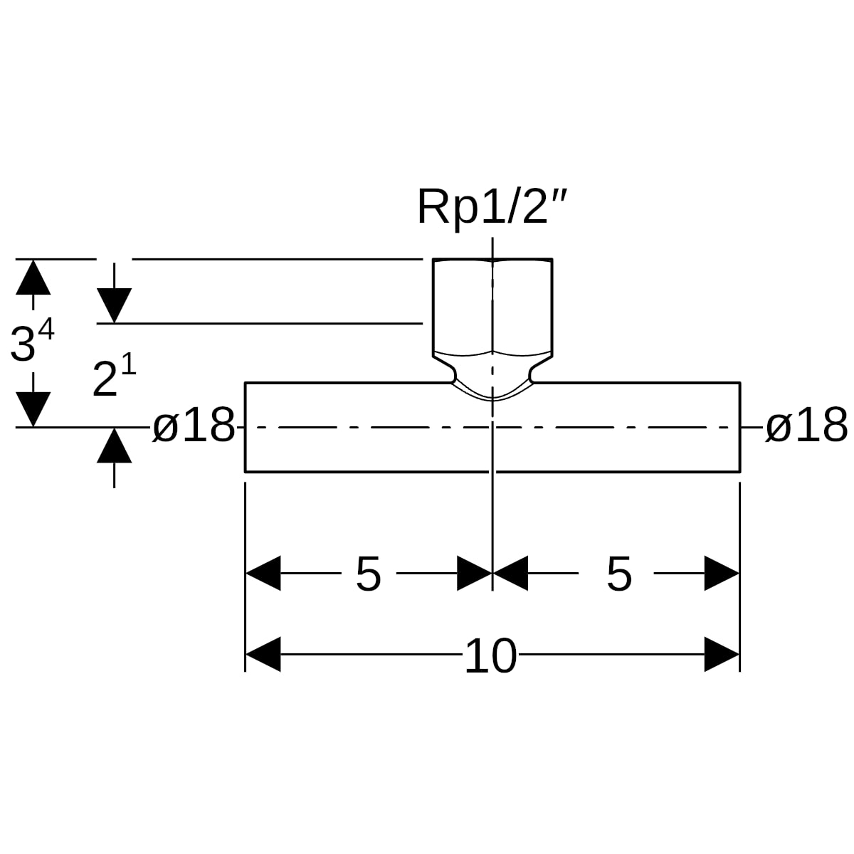 Geberit Mapress C-Stahl T-Stück mit IG und Einschubenden d18-Rp1/2-18 verzinkt 21341
