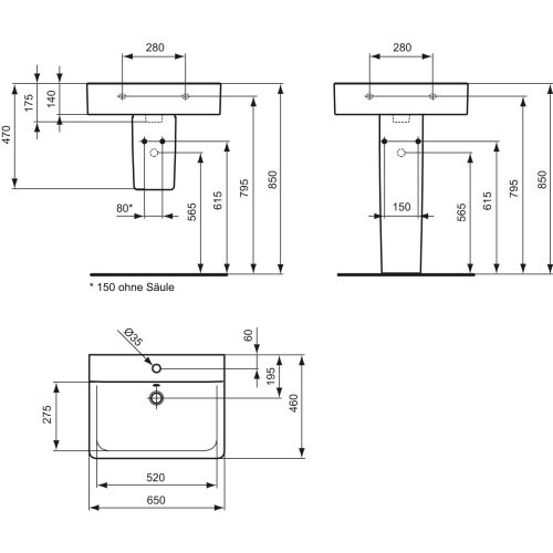 Ideal Standard Connect Cube Waschtisch B: 65 T: 46cm weiß, Ideal Plus E7729MA