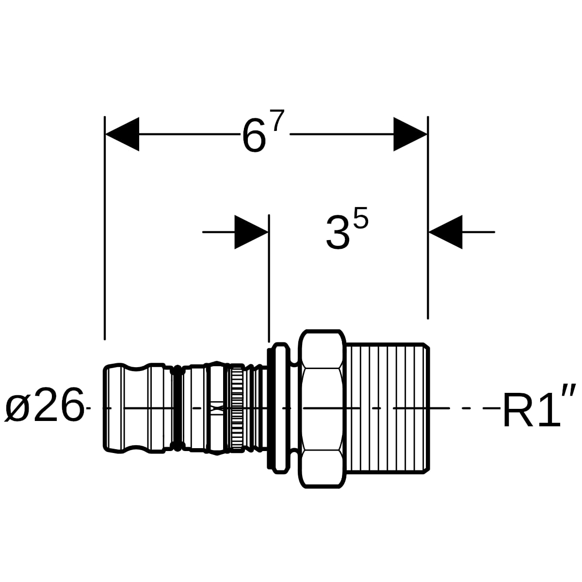 Geberit Mepla Übergang mit AG Rotguss d26-R1 603.537.00.5