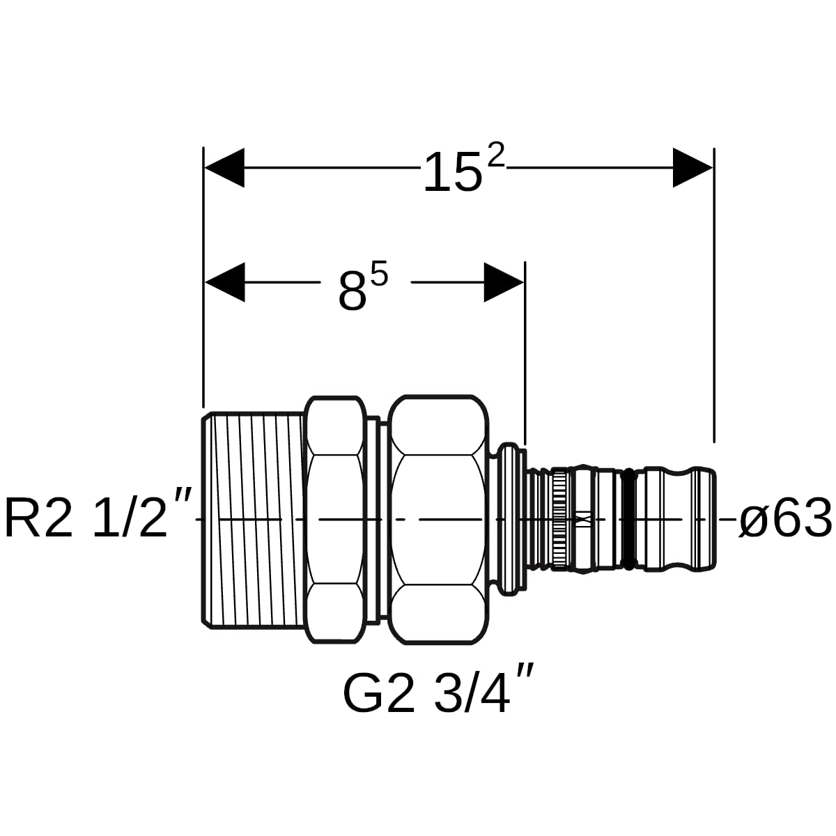 Geberit Mepla Übergangsverschraubung mit AG Rotguss d63-R2 1/2 607.591.00.5