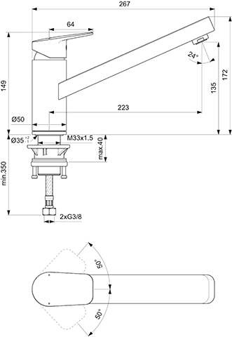 Ideal Standard Küchenarmatur Ceraplan Ausladung 223mm, chrom BD308AA