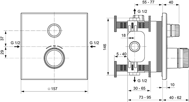 Ideal Standard Brausethermostat UP Ceratherm Navigo 1 Verbraucher Eckig, chrom A7301AA