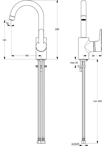 Ideal Standard Connect Blue Waschtischarmatur Niederdruck mit hohem Auslauf ohne Ablaufgarnitur chrom, Ausladung 146mm B9934AA