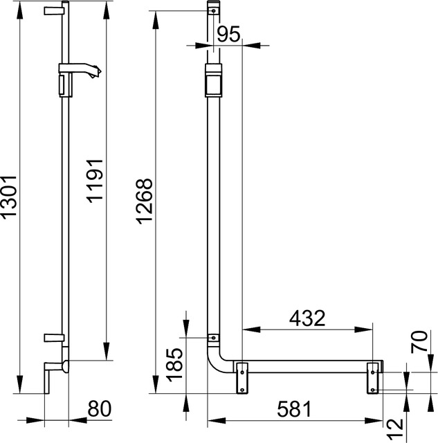Keuco Winkelgriff 90 Grad AXESS rechts mit Brauseschieber, 581/1301mm schwarz matt 35006371301