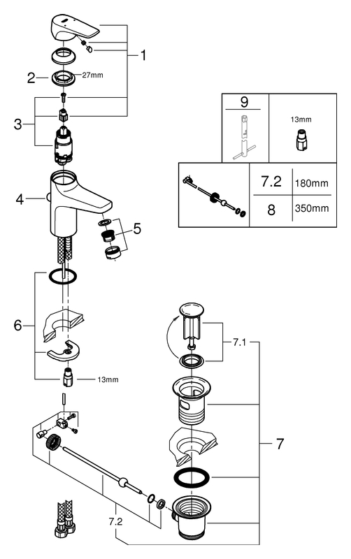 Grohe BauFlow Einhand-Waschtischbatterie chrom S-Size Temperaturbegrenzer 23801000