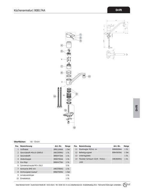 Ideal Standard Strahlregler IG M22x1, chrom B960828AA