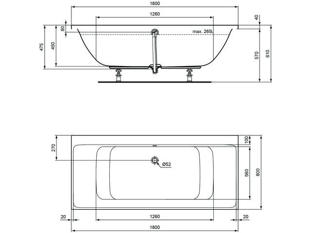 Ideal Standard Connect Air Duo-Badewanne 180x80x47,5cm E106701 weiß