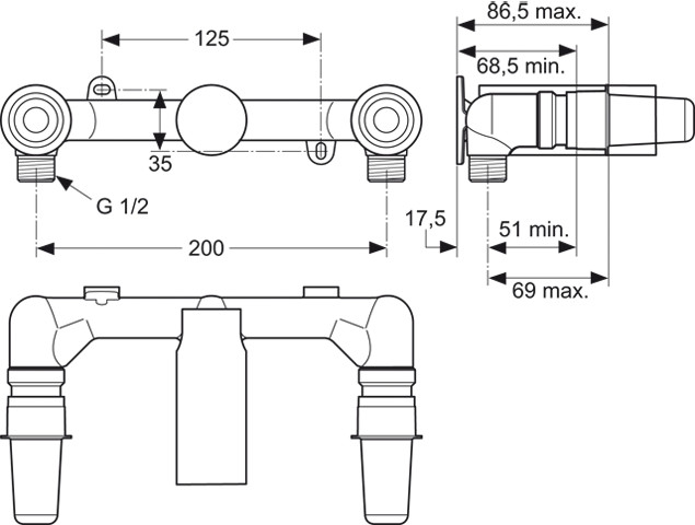 Ideal Standard Unterputz-Bausatz 1 - für Zweigriff-Wand-Waschtischarmaturen A3476NU