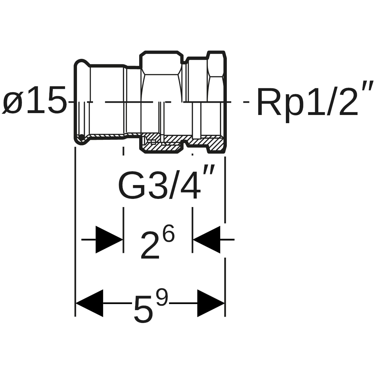 Geberit Mapress Edelstahl Übergangsverschraubung mit IG ÜM (LABS-frei) d15-Rp1/2 85350