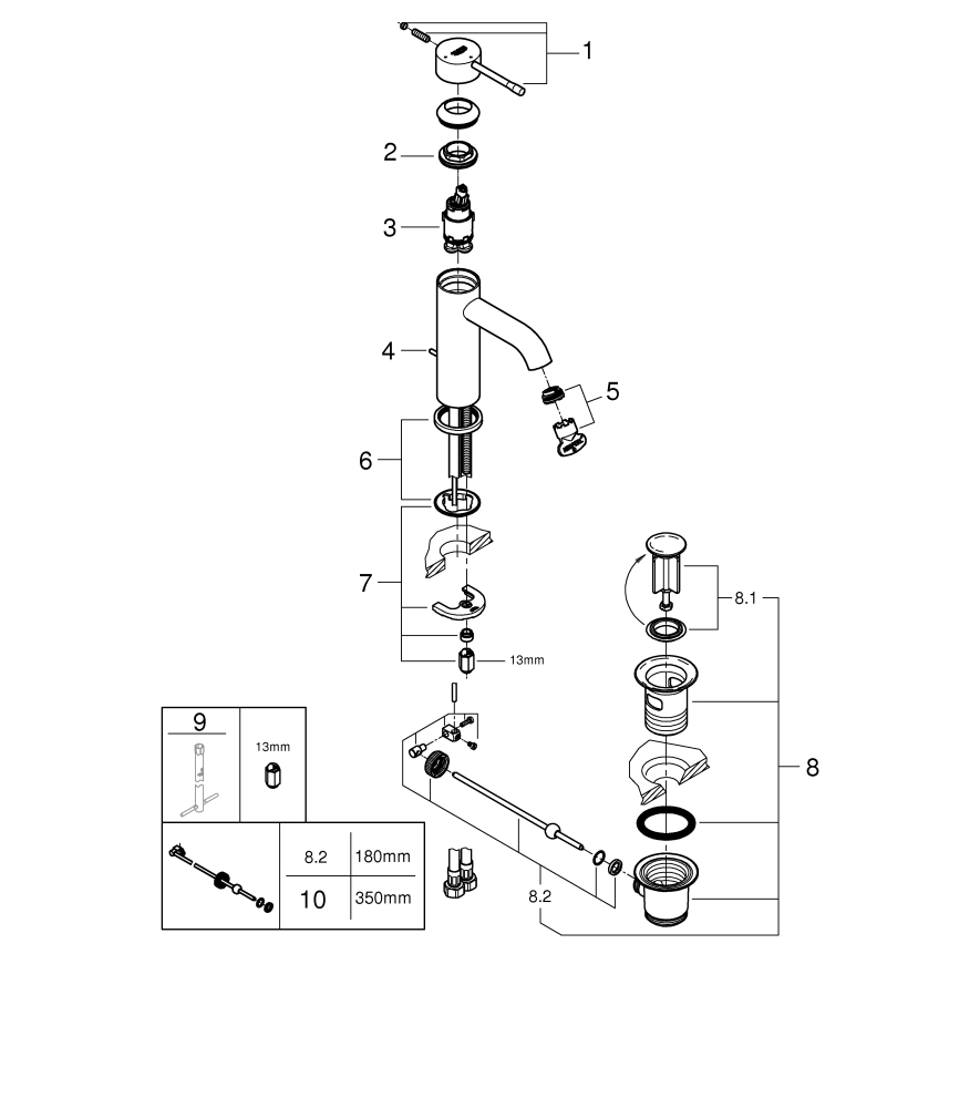 Grohe Essence Einhand-Waschtischbatterie chrom S-Size Mittelstellung kalt 24180001
