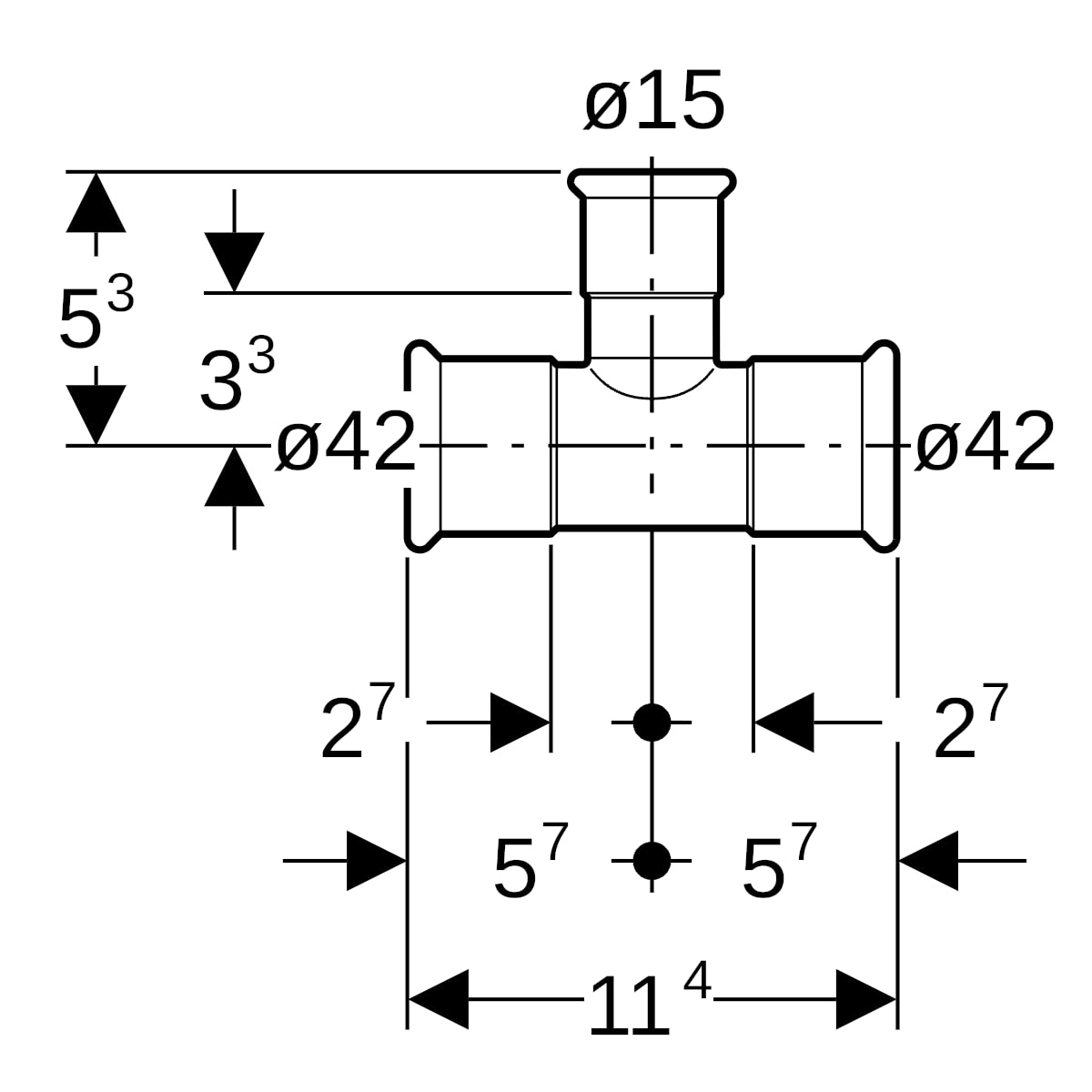 Geberit Mapress Edelstahl T-Stück reduziert (LABS-frei) d42-15-42 81216