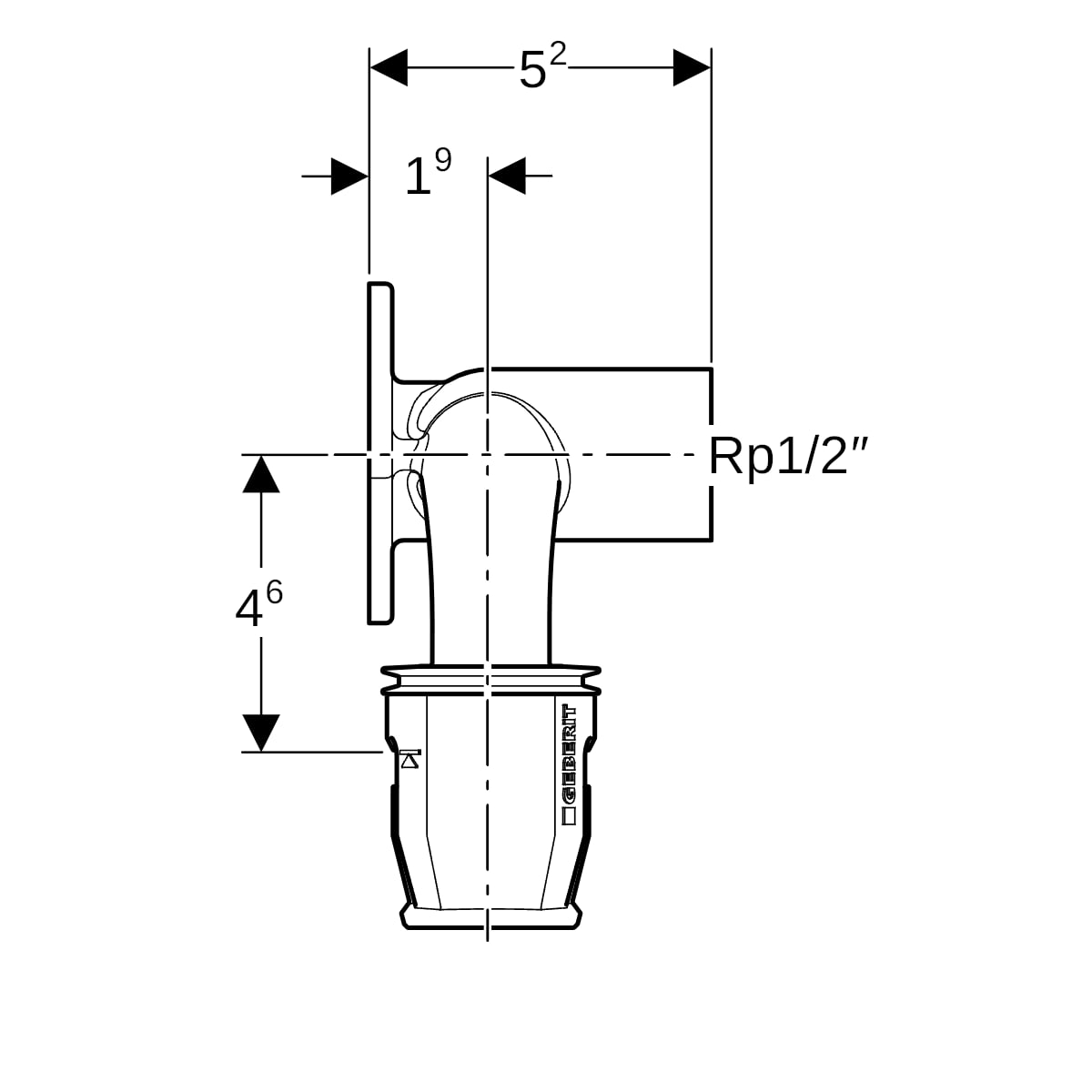 Geberit PushFit Doppelanschlusswinkel 90 Grad Rotguss d20-Rp1/2-d16 L:52mm 651.276.00.1