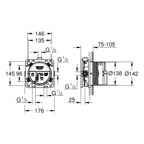 Grohe Universal Unterputz-Einbaukörper Rapido SmartBox DN15, 3 Abgänge 35604000