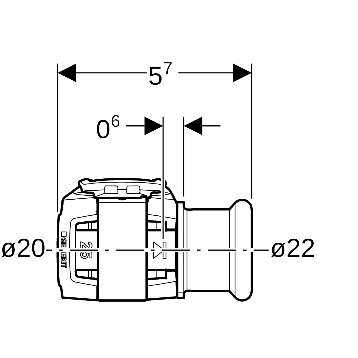 Geberit FlowFit Übergang auf Geberit Mapress mit Pressmuffe, edelstahl, d20-d22 620.334.00.1
