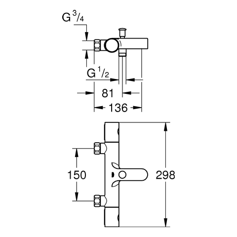 Grohe Grohtherm 800 C Thermostat-Wannenbatterie chrom ohne Anschlüsse 34770000