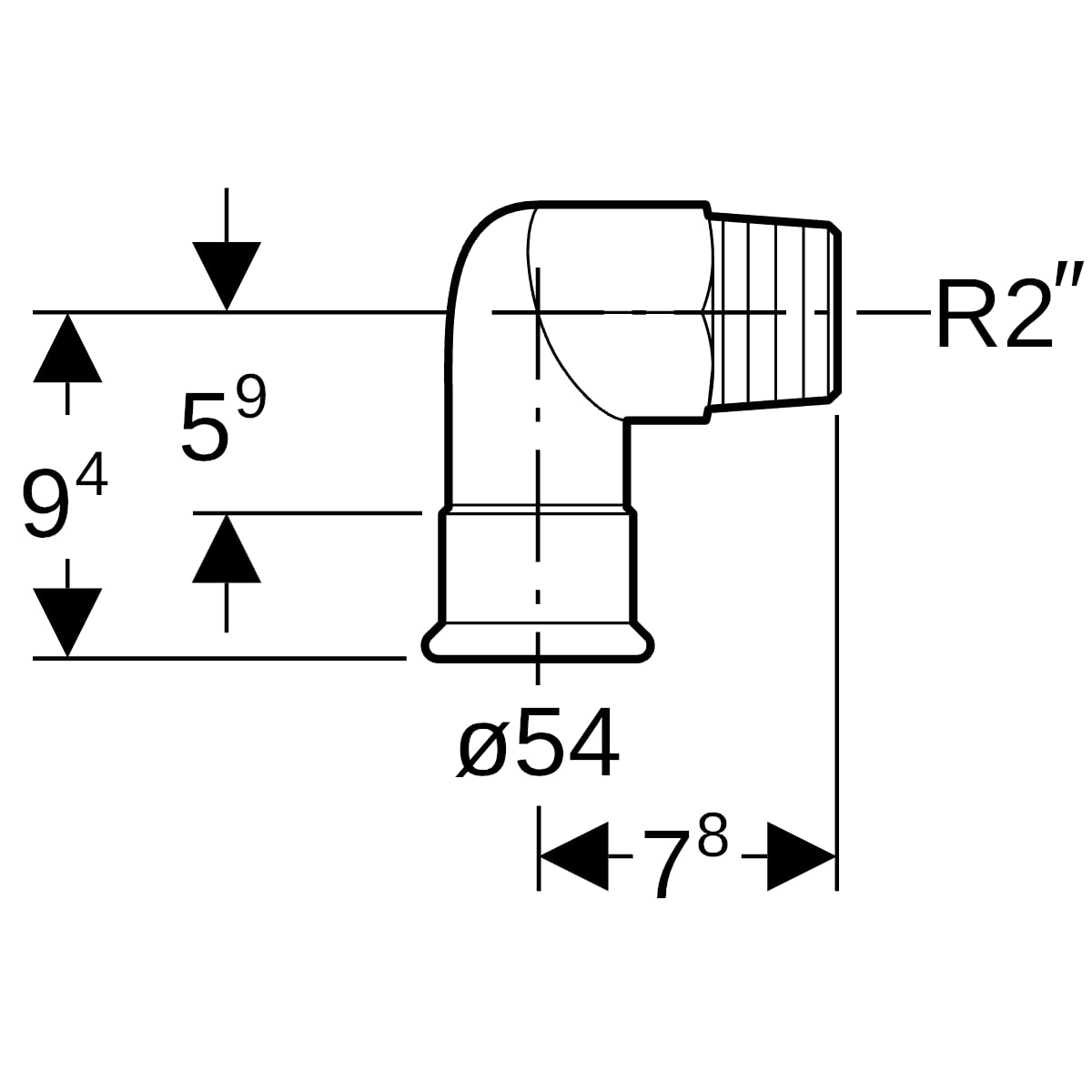Geberit Mapress Edelstahl Übergangswinkel 90 Grad mit AG (LABS-frei) 90G d54-R2 83839