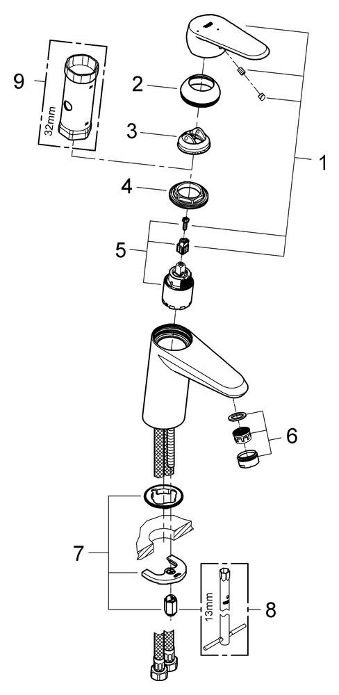 Grohe Eurodisc C Einhand-Waschtischbatterie chrom glatter Körper EcoJoy 2338220E