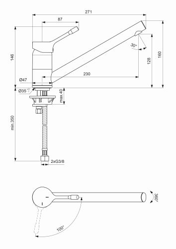 Ideal Standard Küchenarmatur Ceralook Ausladung 230mm, chrom BC292AA