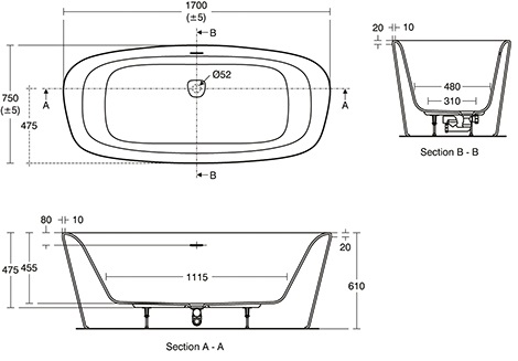 Ideal Standard DEA Duo-Badewanne 170x75x47,5/61cm K8720V1 weiß