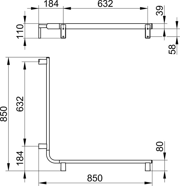 Keuco Dusch und Wannenhandlauf AXESS 850/850mm schwarz matt 35011378800