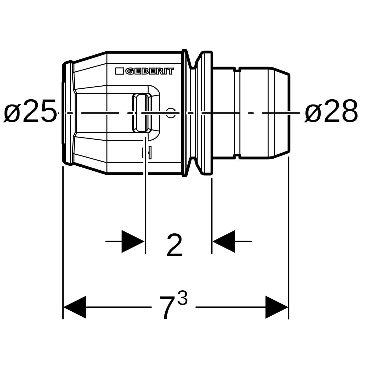 Geberit PushFit Übergang auf Verteiler mit Steckanschluss Messing d25 653.462.00.1