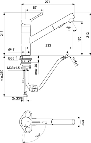 Ideal Standard Küchenarmatur Ceralook mit herausziehbarer Handbrause, Ausladung 233mm, chrom BC297AA