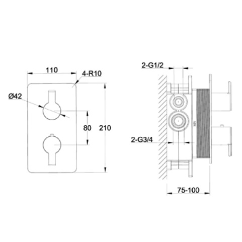 Avenarius Linie 230 UP-Thermostat-Mischbatterie mit 2-Wege-Umstellung chrom 2306528010