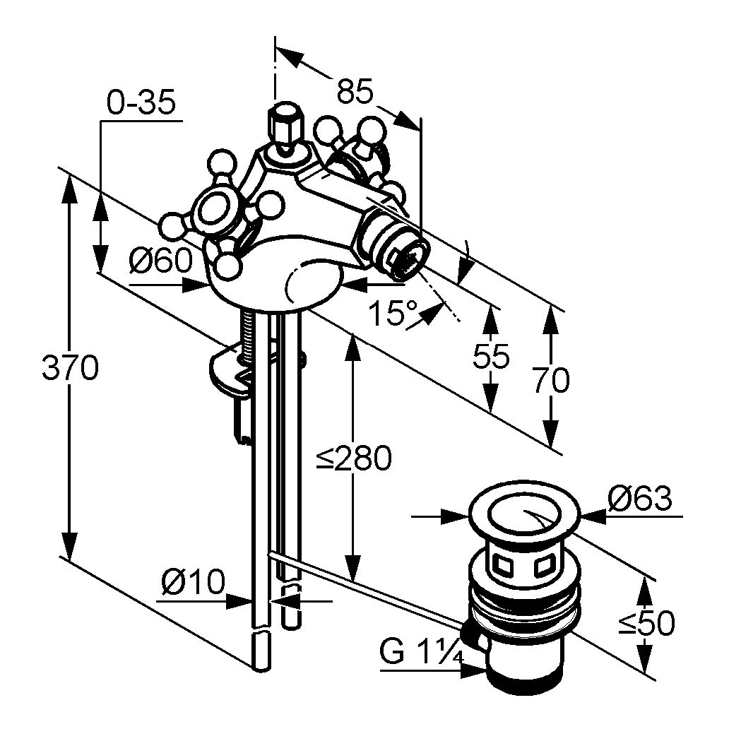 Kludi Adlon Bidetarmatur Ausladung 85mm DN8, chrom, mit Ablaufgarnitur 512110520