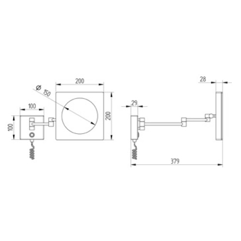 Avenarius Kosmetikspiegel-Wandmodell mit Spiralkabel 60 cm, Stecker und Sensor-Schalter 9505135010