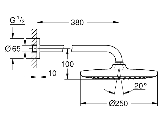 Grohe Kopfbrausenset Tempesta 250 Brausearm 380mm chrom 26668000