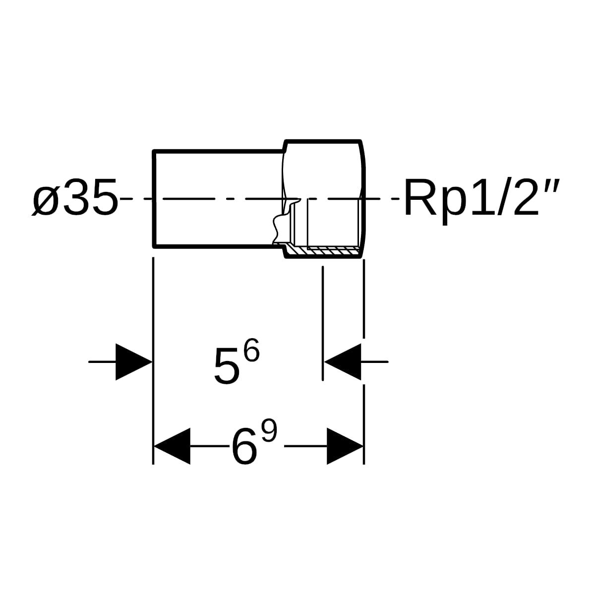 Geberit Mapress Edelstahl Übergang mit IG und Einschubende d35-Rp1/2 33850