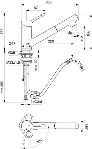 Ideal Standard Küchenarmatur Ceralook Ausladung 220mm mit herausziehbarer Handbrause, chrom BC294AA