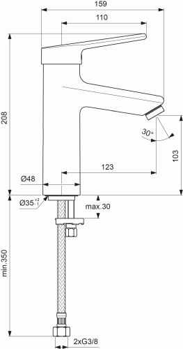 Ideal Standard Ceraplus 2 Waschtischarmatur Grande ohne Ablaufgarnitur chrom, Ausladung 123mm BC100AA
