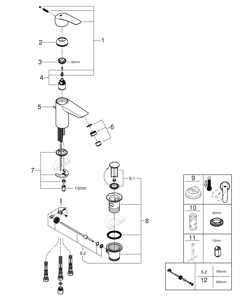 Grohe Niederdruck Einhand-Waschtisch-Batterie Eurosmart S-Size chrom Zugstangen-Ablaufgarnitur 23459003