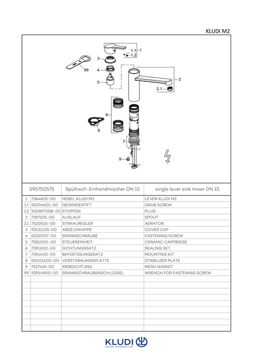 Kludi M2 Spültisch-Einhandmischer DN15 Niederdruck chrom 595750575