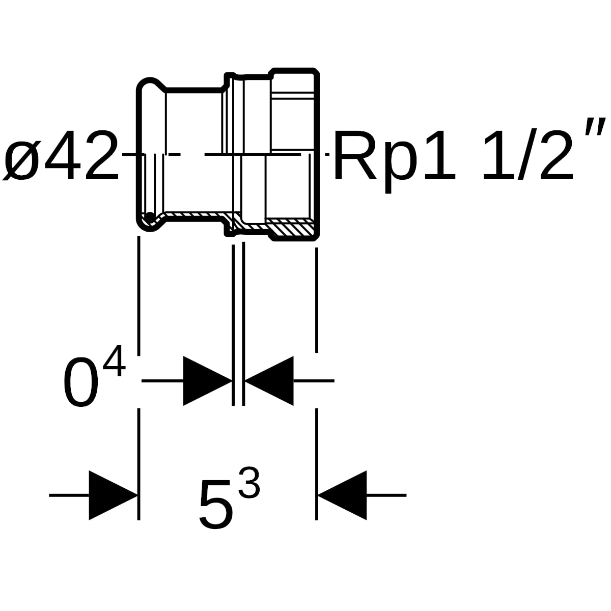 Geberit Mapress Edelstahl Übergang mit IG (LABS-frei) d42-Rp1 1/2 81814