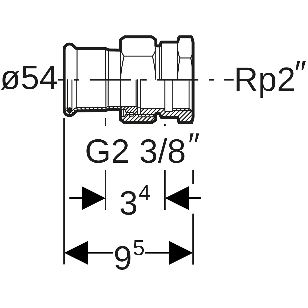 Geberit Mapress C-Stahl Übergangsverschraubung mit IG d54-Rp2 verzinkt 25309