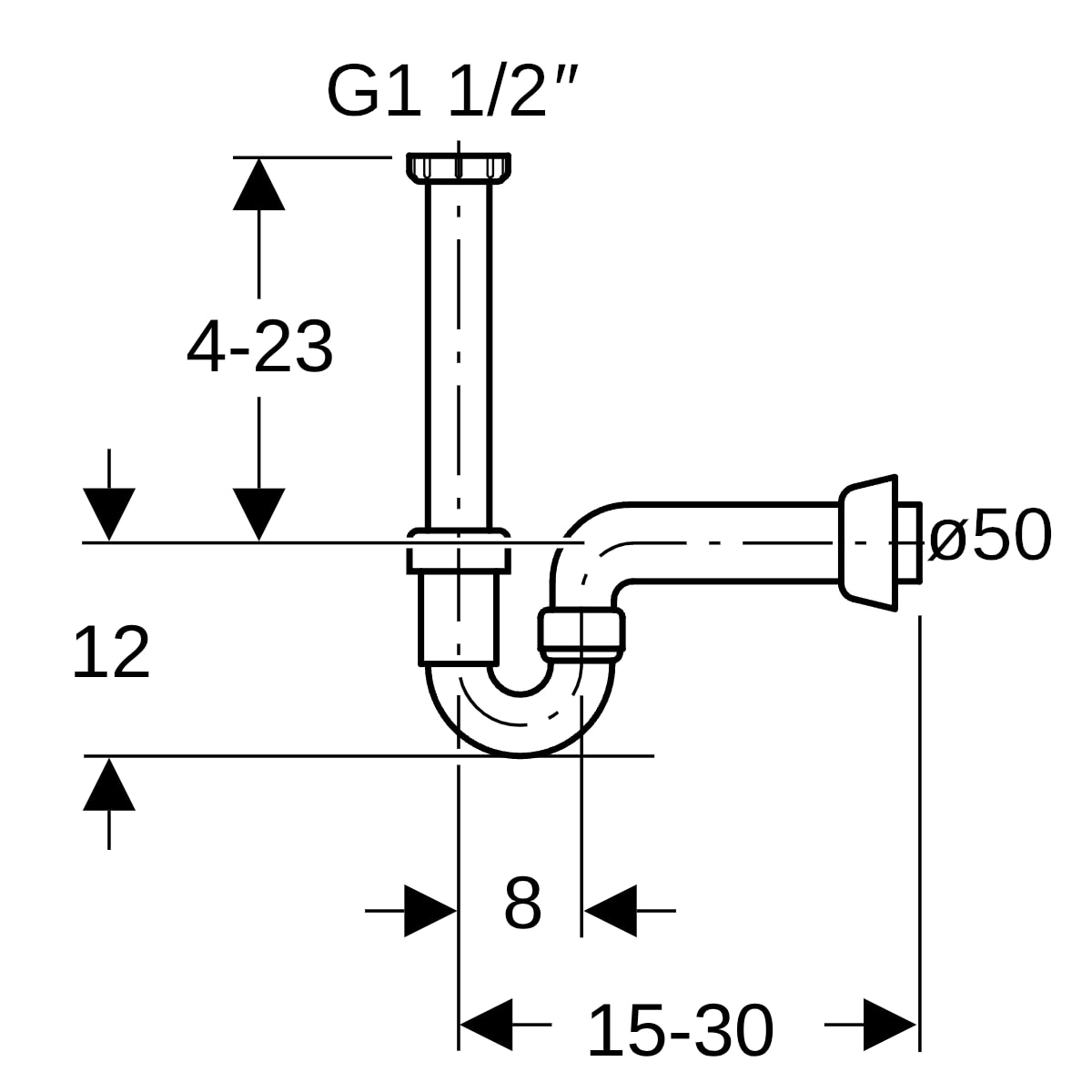 Geberit Rohrbogengeruchsverschluss für Spülbecken Abgang horizontal G1 1/2x50 152.741.11.1