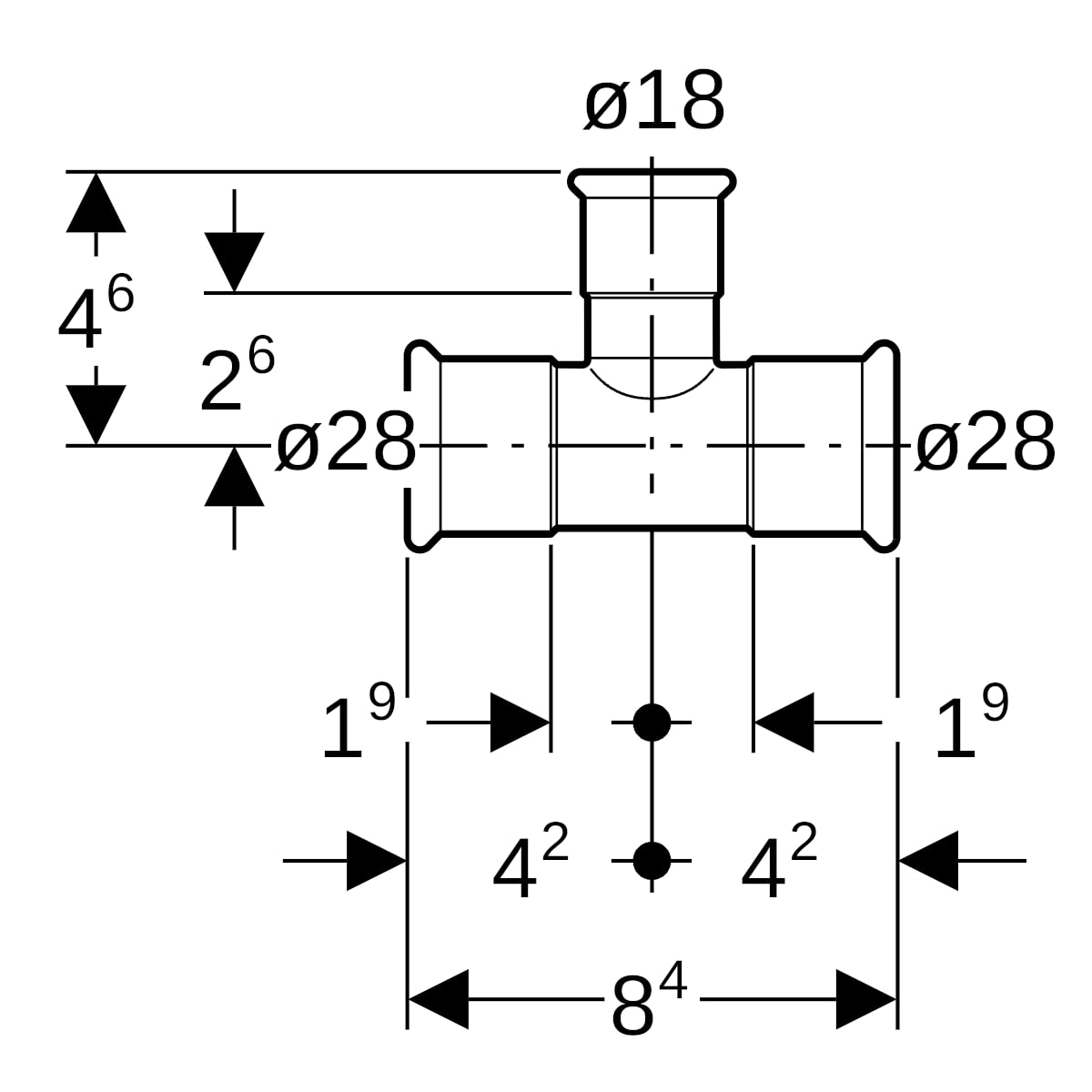 Geberit Mapress Edelstahl T-Stück reduziert (LABS-frei) d28-18-28 81210