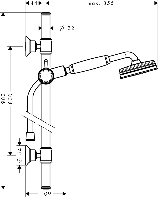 Hansgrohe AXOR Montreux Brauseset 900mm mit Handbrause 100 1jet, Brushed Nickel 27982820