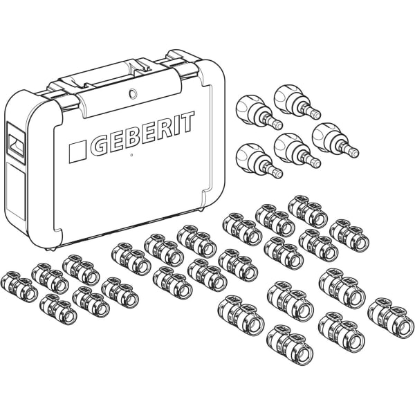 Geberit Koffer für FlowFit Uni. Übergangset auf Fremdfabrikat bestückt 655.085.00.1