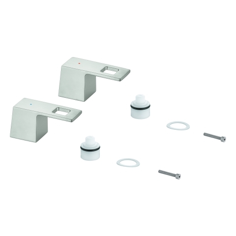 Grohe Griffpaar für Eurocube 3-Loch-Waschtisch-Batterie Mark. blau/rot supersteel 48321DC0