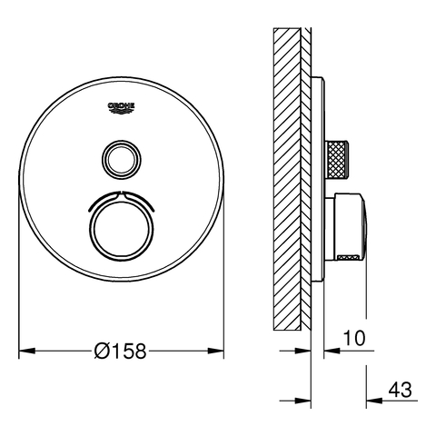 Grohe Unterputzmischer SmartControl chrom rund Fertigmontage-Set 1 Absperrventil 29144000