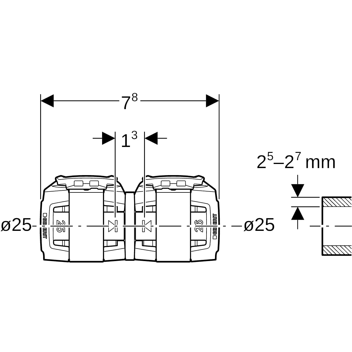 Geberit FlowFit Übergang auf Fremdsystem d25-d25x2.5-2.7 620.723.00.1