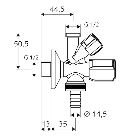 Schell Kombi-Eckventil COMFORT RV, langer Schaft, Schlauchverschraubung, chrom 035690699