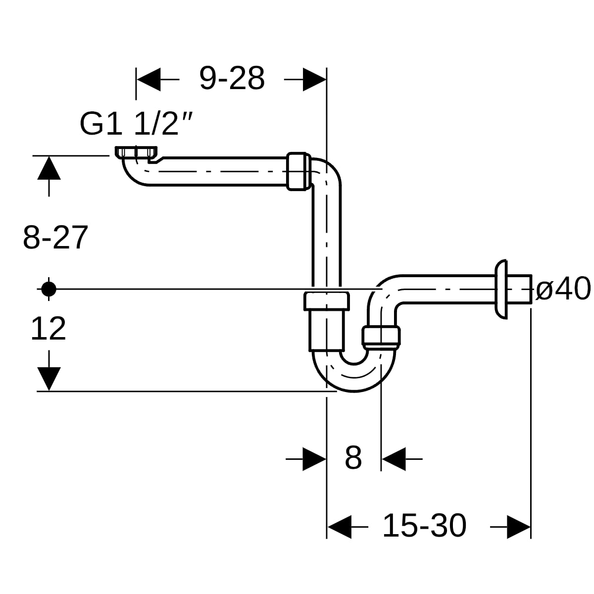 Geberit Rohrbogengeruchsverschluss für Waschtisch Raumsparmodell Abgang horizontal 5/4''x40 151.107.11.1