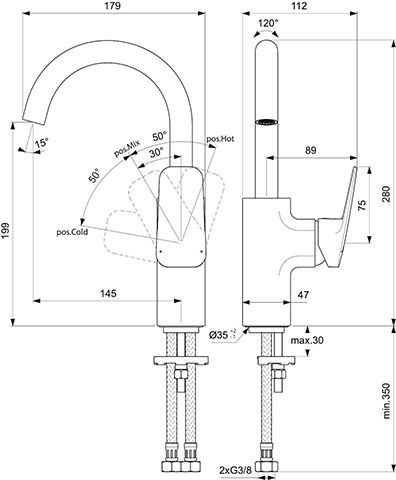 Ideal Standard Waschtischarmatur Ceraplan H200 ohne Ablaufgarnitur Ausladung 145mm chrom BD234AA